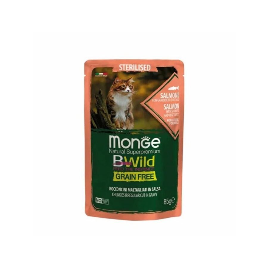 Monge BWild Sterilised Cat Salmon with Shrimps & Vegetables -85gr
